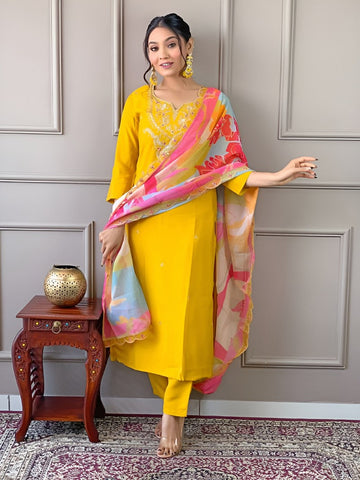 Amazing Yellow Color Viscose Fabric Designer Suit