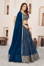 Magnetic Blue Color Georgette Fabric Party Wear Lehenga