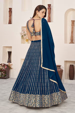 Magnetic Blue Color Georgette Fabric Party Wear Lehenga