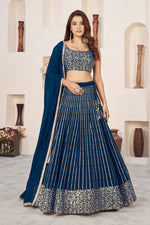 Magnetic Blue Color Georgette Fabric Party Wear Lehenga