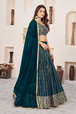 Magnetic Teal Color Georgette Fabric Party Wear Lehenga