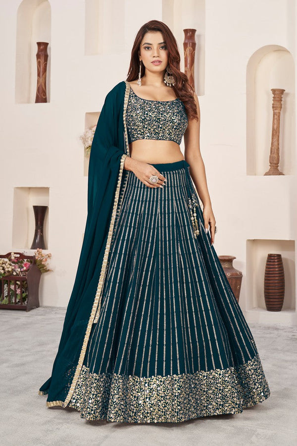 Magnetic Teal Color Georgette Fabric Party Wear Lehenga