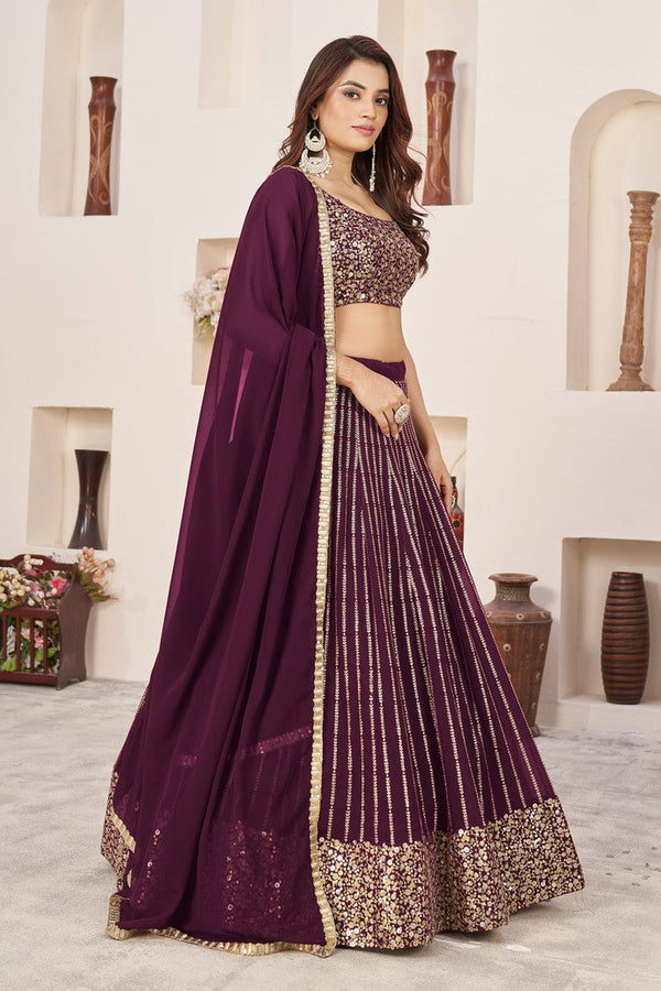 Magnetic Wine Color Georgette Fabric Party Wear Lehenga