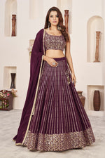 Magnetic Wine Color Georgette Fabric Party Wear Lehenga