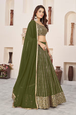 Magnetic Green Color Georgette Fabric Party Wear Lehenga