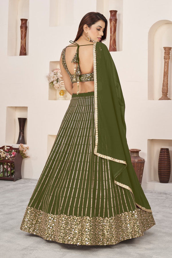 Magnetic Green Color Georgette Fabric Party Wear Lehenga