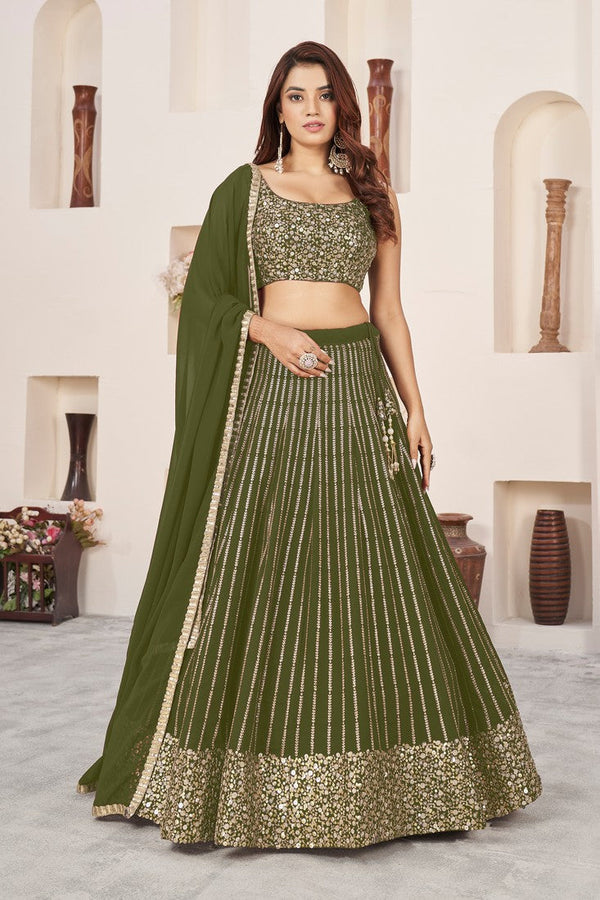 Magnetic Green Color Georgette Fabric Party Wear Lehenga