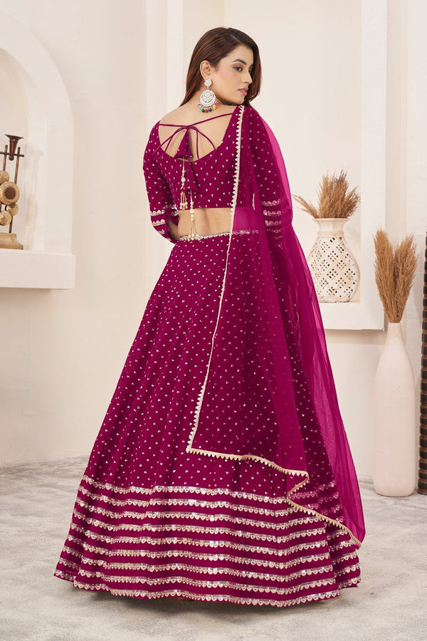 Magnetic Pink Color Georgette Fabric Party Wear Lehenga