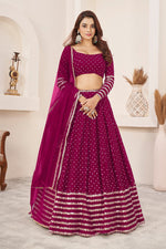 Magnetic Pink Color Georgette Fabric Party Wear Lehenga