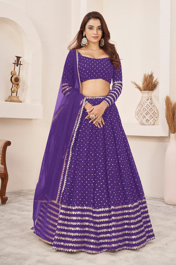 Magnetic Voilet Color Georgette Fabric Party Wear Lehenga