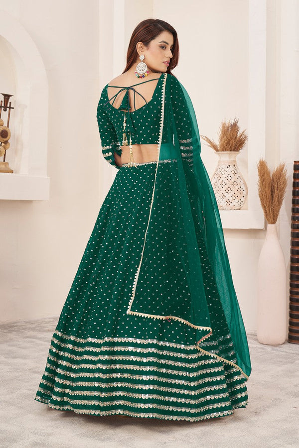 Magnetic Green Color Georgette Fabric Party Wear Lehenga