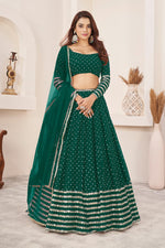 Magnetic Green Color Georgette Fabric Party Wear Lehenga