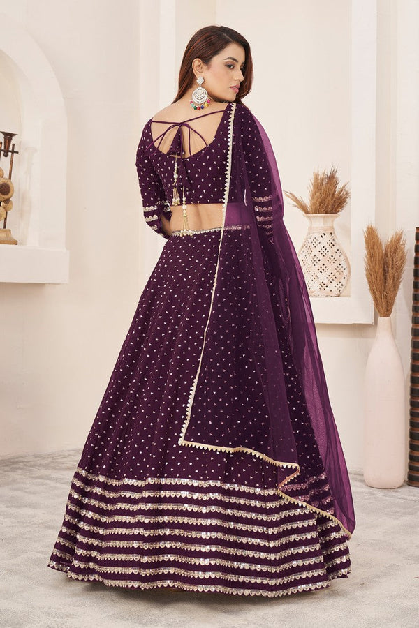 Magnetic Wine Color Georgette Fabric Party Wear Lehenga