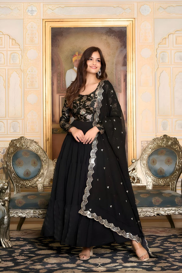 Striking Black Color Georgette Fabric Gown