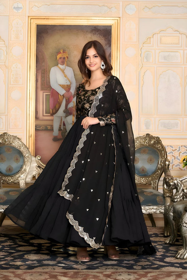 Striking Black Color Georgette Fabric Gown