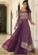 Magnetic Purple Color Georgette  Fabric Party Wear Lehenga