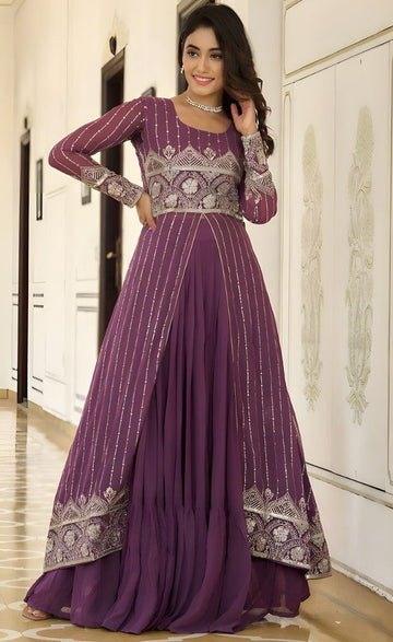 Magnetic Purple Color Georgette  Fabric Party Wear Lehenga