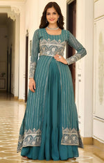 Magnetic Turquoise Color Georgette  Fabric Party Wear Lehenga