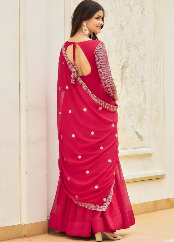 Striking Pink Color Georgette Fabric Gown