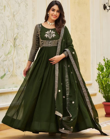 Striking Green Color Georgette Fabric Gown