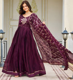 Striking Wine Color Rangoli Fabric Gown