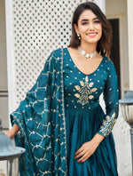 Striking Teal Color Rangoli Fabric Gown