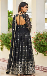 Magnetic Black Color Georgette Fabric Party Wear Lehenga