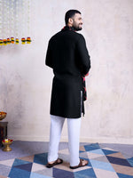 Amazing Black Color Rayon Fabric Mens Kurta With Dupatta