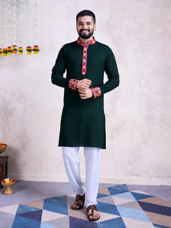 Amazing Green Color Rayon Fabric Mens Kurta With Dupatta