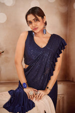 Pretty Navy Blue Color Imported Fabric Readymade Saree