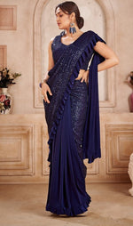 Pretty Navy Blue Color Imported Fabric Readymade Saree