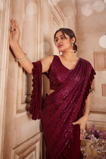 Pretty Maroon Color Imported Fabric Readymade Saree