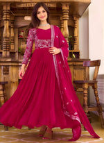 Pretty Magenta Color Georgette Fabric Gown