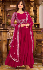 Pretty Magenta Color Georgette Fabric Gown