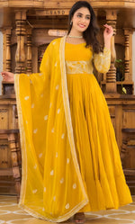 Pretty Yellow Color Georgette Fabric Gown