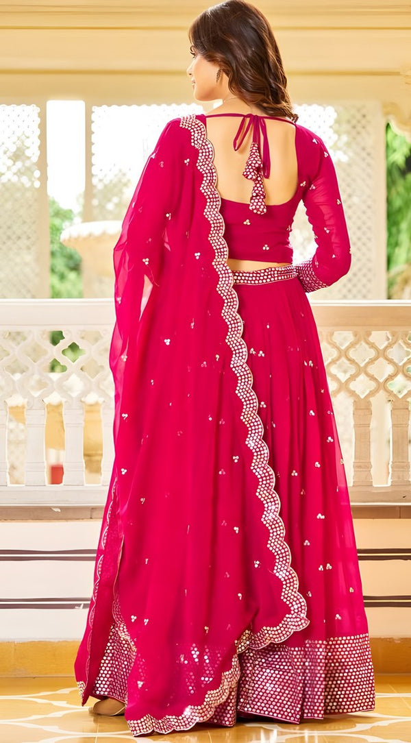 Superb Red Color Georgette Fabric Party Wear Lehenga