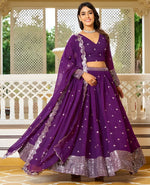 Superb Purple Color Georgette Fabric Party Wear Lehenga