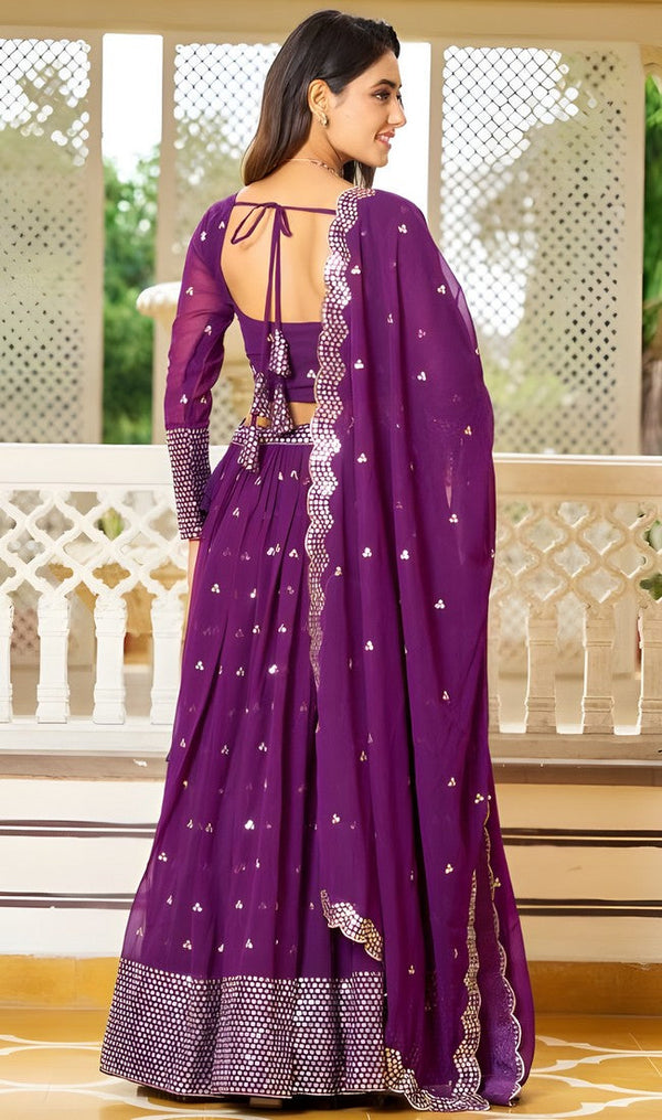 Superb Purple Color Georgette Fabric Party Wear Lehenga