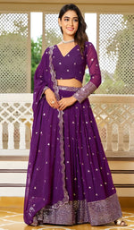 Superb Purple Color Georgette Fabric Party Wear Lehenga