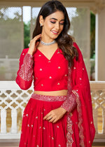 Superb Magenta Color Georgette Fabric Party Wear Lehenga