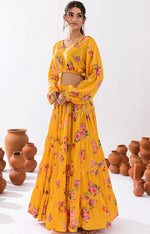 Amazing Yellow Color Chinon Fabric Cord Set