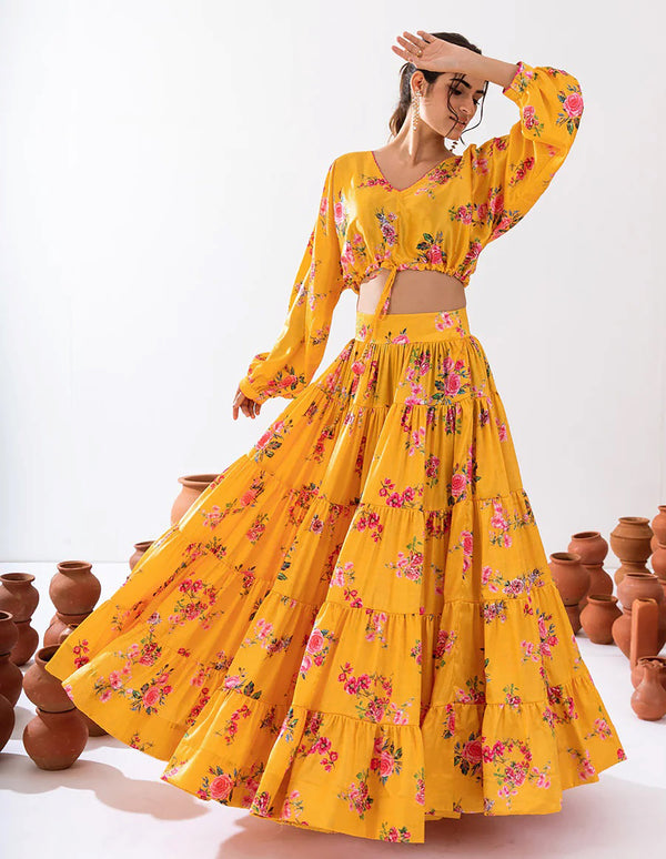 Amazing Yellow Color Chinon Fabric Cord Set