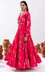 Amazing Pink Color Chinon Fabric Cord Set