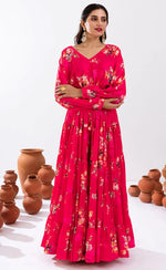 Amazing Pink Color Chinon Fabric Cord Set