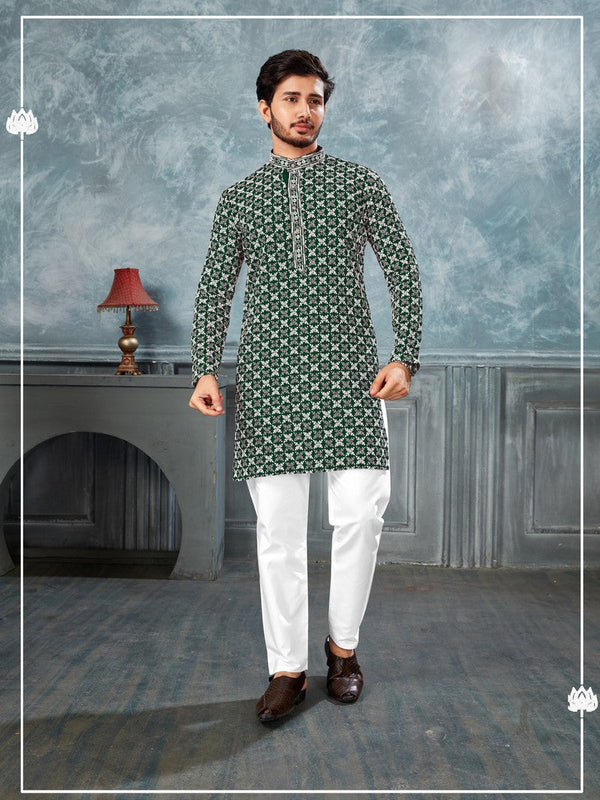 Amazing Green Color Silk Fabric Kurta Pajama