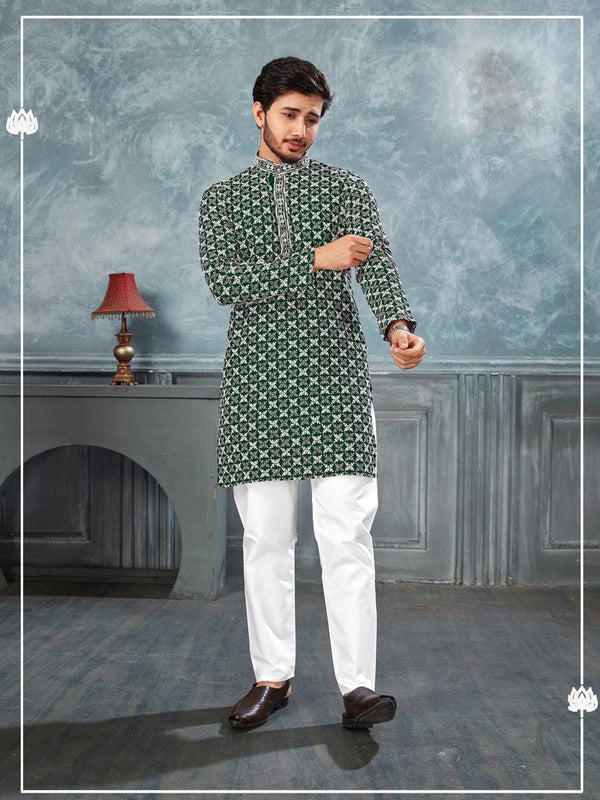 Amazing Green Color Silk Fabric Kurta Pajama