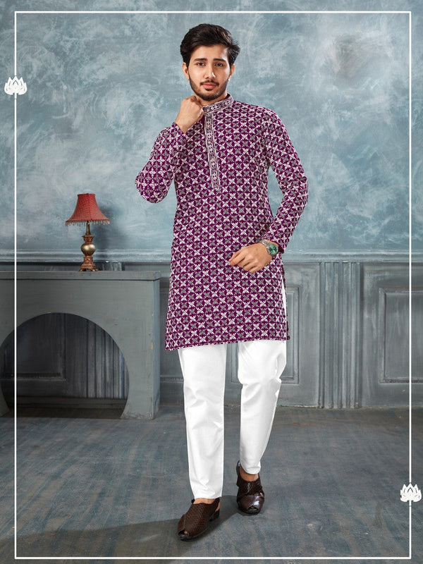 Amazing Purple Color Silk Fabric Kurta Pajama