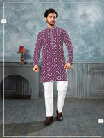 Amazing Purple Color Silk Fabric Kurta Pajama