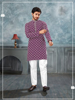 Amazing Purple Color Silk Fabric Kurta Pajama