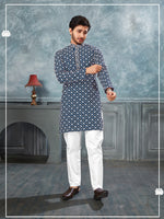 Amazing Blue Color Silk Fabric Kurta Pajama